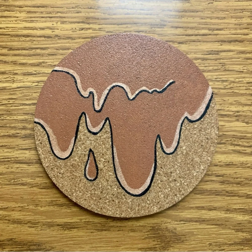 Brown Grime Drip Painted Cork Coaster